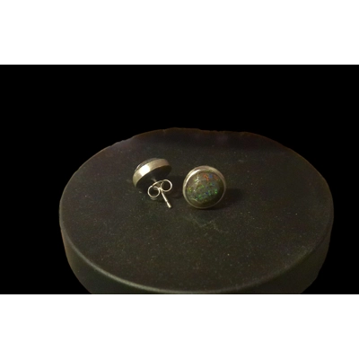 Andamooka rainbow matrix opal stud earrings