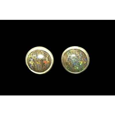Andamooka rainbow matrix opal stud earrings