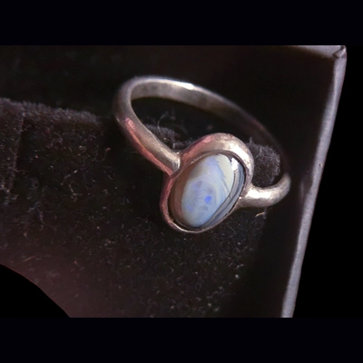 Lightning Ridge black crystal opal ring