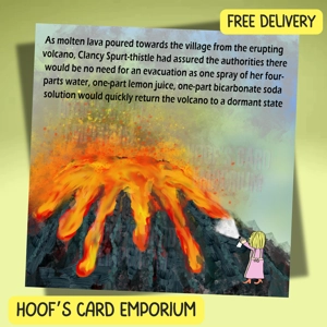 Clancy Spurt-thistle volcano spray funny card - her homema..