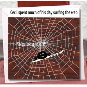 Surf spider card for young person - Funny arachnid surfing..