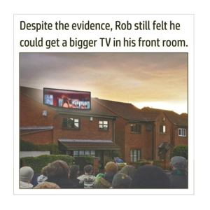 Huge TV funny card - Man buys massive television too big for his house - Latest gadget or tech addic