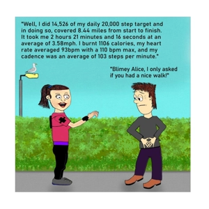Female walker stats card, a lady is obsessed with her step..