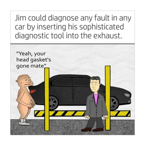 Car garage funny mechanic card - Man uses his special exha..
