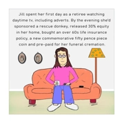 Funny lady's retirement card - Lady spends her first day retired watching daytime TV adverts