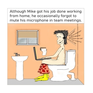 Flexible working from home, funny WFH card - Man toilet te..