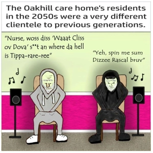Rude pensioners funny card - nursing residential care home - grumpy old age elderly men unhappily re