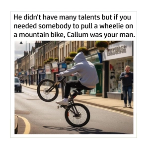 Mountain bike hoodie card - town centre cyclist man pulls ..