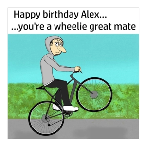 Funny Bicycle Wheelie Personalised Card For a Mountain Bik..