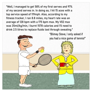 Humorous tennis player stats card - Funny man shares his s..