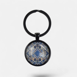 Keychain pendant for Keys Blue print paper image NR21