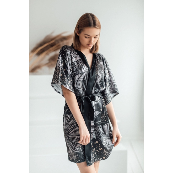 Additional Image for Organic Silk Kimono Robe Bathrobe - Embrace Stylish Comfort - Printed kimono KJ06