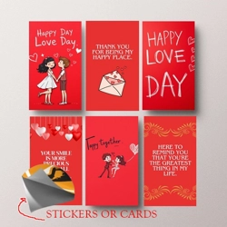 Valentines day cards or love stickers 6 designs LK01