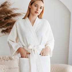 White waffle cotton robe dressing gown for women
