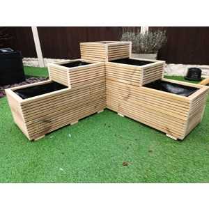 3 Tiered L Shape Deep Corner Wooden Decking Planter