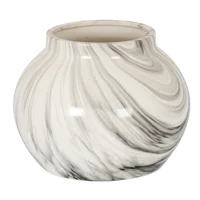 Hand-Dipped Marble Effect Ceramic Planter – Grey & White Plant Pot