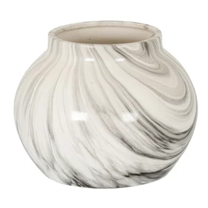 Hand-Dipped Marble Effect Ceramic Planter – Grey & White Plant Pot