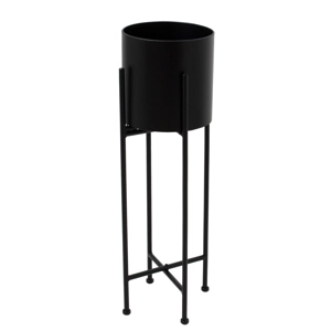 Black Metal Cylindrical Planter Modern Design