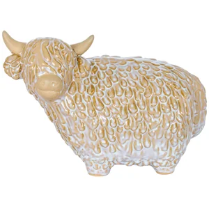 Highland Cow Ceramic Ornament – White Scottish Cow Home Décor