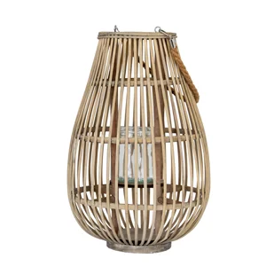 Large Ellipse Wicker Lantern with Glass Holder – Rustic Lantern