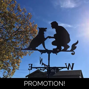 Weather Vane Wind Dog and Man– Outdoor Wind Spinner for Garden & Roof Decoration