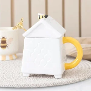 Beehive Mug 500ml with Gold Bee Spoon – Ceramic Bumblebee Gift
