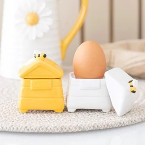 Set of 2 Beehive Egg Cups – Ceramic Bumblebee Breakfast Tableware