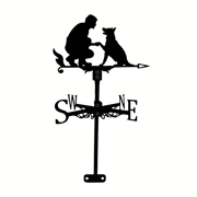 Weather Vane Wind Dog and Man– Outdoor Wind Spinner for Garden & Roof Decoration