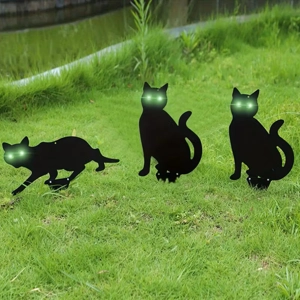 Cat Garden Decor Deterrent – Set of 3 Metal Cat Scarers with Glass Eyes