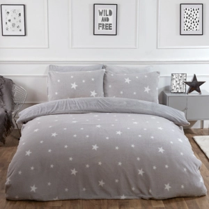 Star Print Teddy Fleece Duvet Set Grey Silver Star Print Teddy Fleece Duvet Set Grey Silver Double