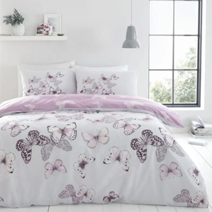 Butterfly Reversible Duvet Cover Set – Soft Cotton Blend Bedding Double