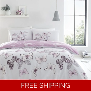 Butterfly Reversible Duvet Cover Set – Soft Cotton Blend Bedding Double