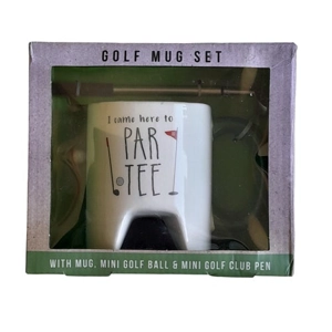 Golf Mug Set - Mini Golf Ball  Club Pen Tee Time Delight