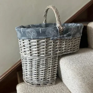 Grey Wicker Stair Basket with  Liner – Staircase Storage Basket