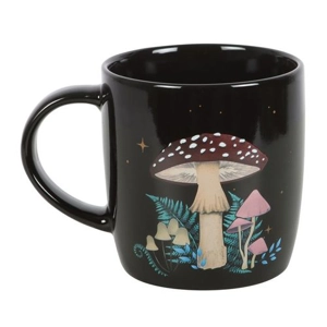 Dark Forest Mushroom Mug – Black Ceramic Cup with Moon & Stars, 340ml