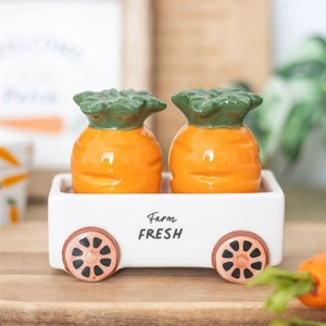 Carrot Salt & Pepper Shaker Set with Matching Cart