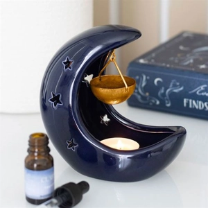 Crescent Moon Ceramic Oil Burner – Gold Hanging Fragrance Holder