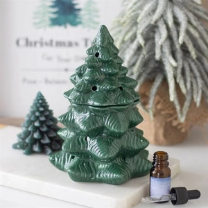 Green Fir Tree Ceramic Oil Burner & Wax Melt Warmer – Festive Home Fragrance