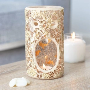 Gold Crackle Pillar Glass Oil Burner – Elegant Wax Melt & Fragrance Warmer