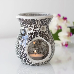 Grey Mirrored Crackle Oil Burner – Small Wax Melt Warmer