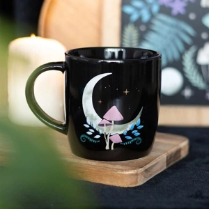 Dark Forest Moon Ceramic Mug – Mystical Toadstool & Nature Design