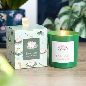 Water Lily Scented Candle – Green Glass Floral Gift Candle