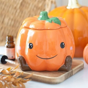 Smiling Pumpkin Ceramic Oil Burner & Wax Melt Warmer – Halloween Home Fragrance