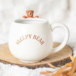 Sleepy Bear 3D Mug – Cute Ceramic Rounded Coffee Cup with Hanging Bear Design