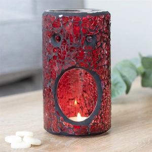 Red Crackle Glass Pillar Oil Burner – Elegant Wax Melt Warmer