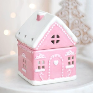 Candy Pink Gingerbread House Oil Burner – Festive Christmas Wax Melt Warmer