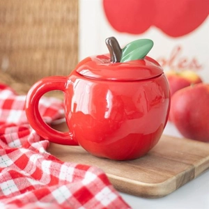 Apple-Shaped Ceramic Mug with Lid – Quirky Teacher Gift & Unique Drinkware