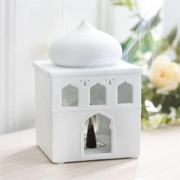 Glossy White Mosque Ceramic Oil Burner & Incense Holder – Eid Prayer Room Décor