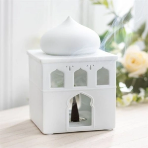 Glossy White Mosque Ceramic Oil Burner & Incense Holder – Eid Prayer Room Décor