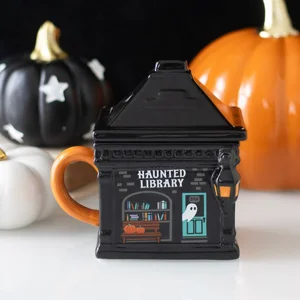 Haunted Library Lidded Mug – Ceramic Ghost Mug